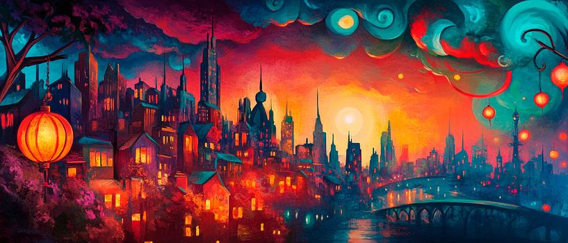 Fantastic sunset over the city by Poster Art Shop