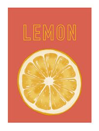 Illustration of a lemon slice showing the juicy slices on a contrasting pink background colour, nice for the kitchen by UMA Digital NL