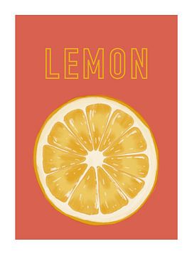 Illustration einer Zitronenscheibe mit den saftigen Scheiben auf einer kontrastierenden rosa Hintergrundfarbe, schön für die Küche von UMA Digital NL