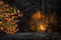 3D-illustratie. Vlammen in de herfst.