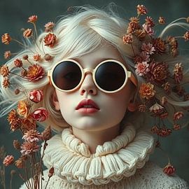 A portrait girl vintage dried flowers old masters new style.