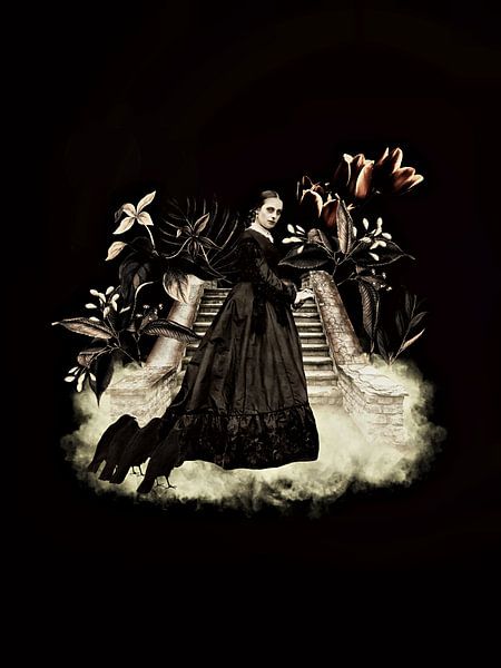 Gothic Frau auf Treppe mit Krähen von Floral Abstractions
