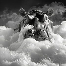 Cosy hippo in the bathroom - A humorous bathroom picture for your WC by Poster Art Shop