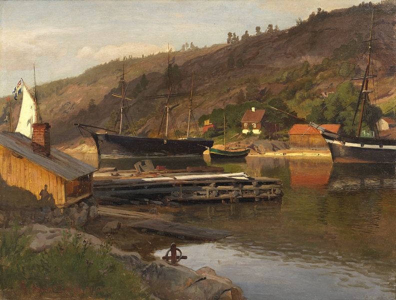 Hans Fredrik Gude, Jetée Husvik, Drøbak, 1875 par Atelier Liesjes