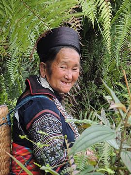 oude vrouw in Sapa in traditionele klederdracht