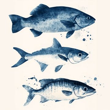 Fish, blue ink