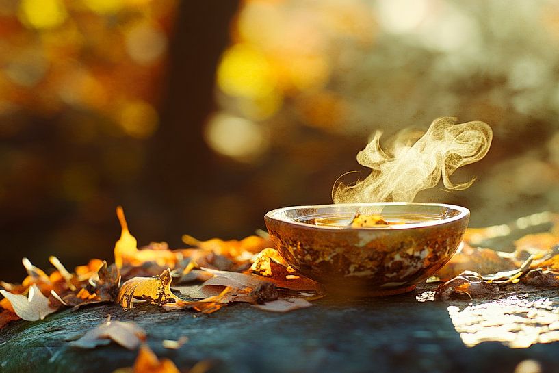 Dampende kom in het herfstbos van Poster Art Shop