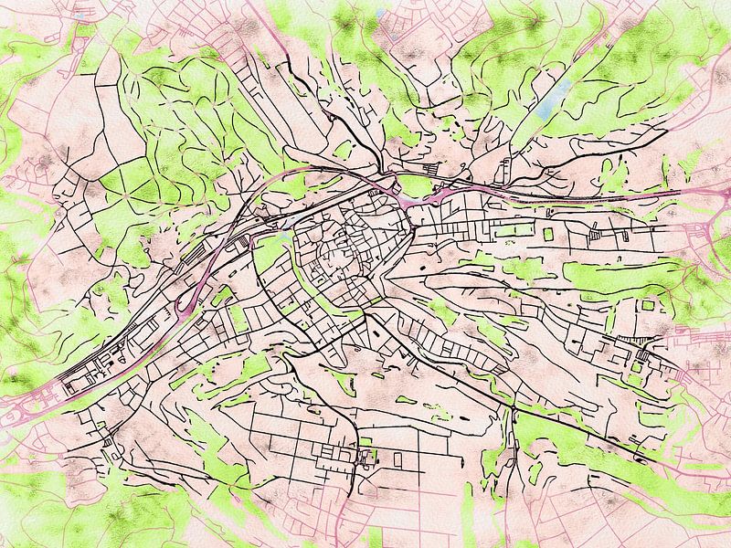 Map of Schwäbisch Gmünd with the style 'Soothing Spring' by Maporia