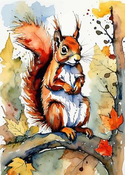 Rode eekhoorn aquarel van MIROKKU