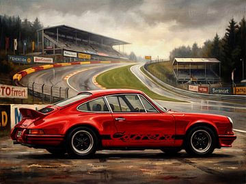 Red Porsche Carrera Race Track Painting by Jan Keteleer