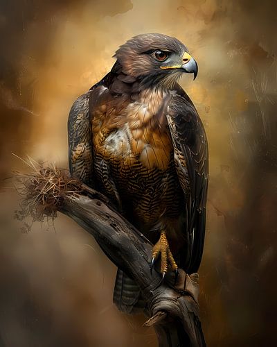 De Buizerd op tak  zittend. (roofvogel Ai )