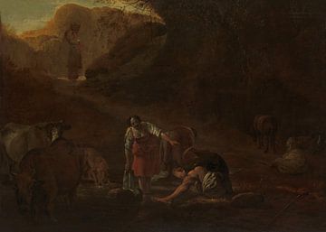 Een herder en wasvrouwen bij een bron, Pieter Bodding van Laer