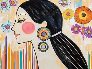Bunte Blumen und Frau