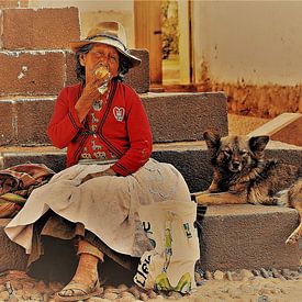 Old woman with peach by Gert-Jan Siesling