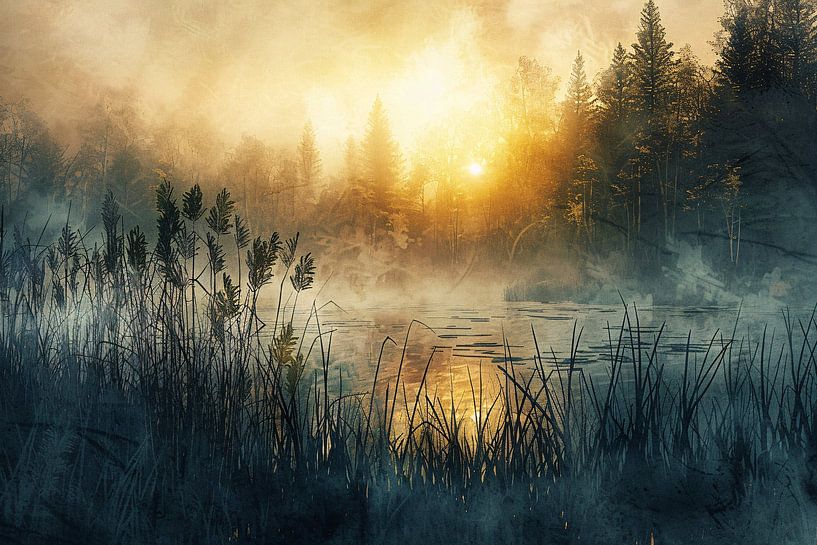 Matin brumeux Soleil perçant la forêt par Art & Soul Creations