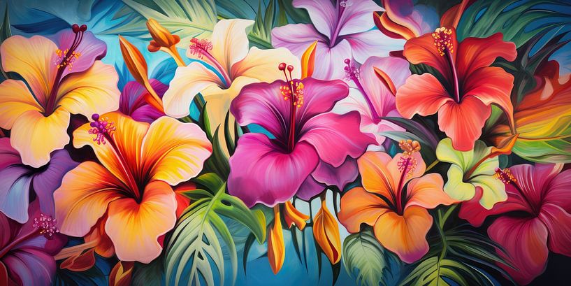 Tropical flowers background by Art Bizarre