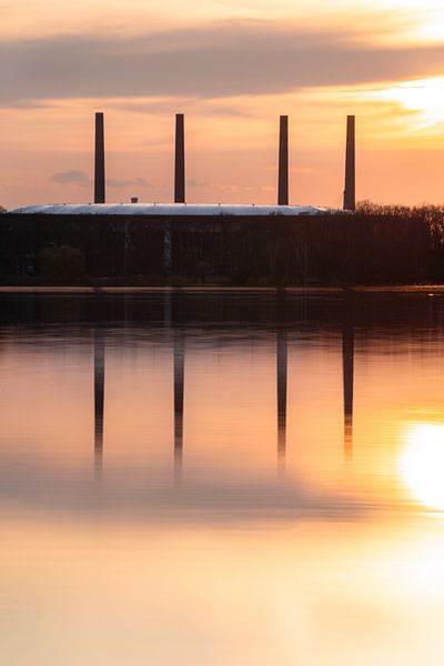 Volkswagen Arena and power plant in the sunset by Marc-Sven Kirsch