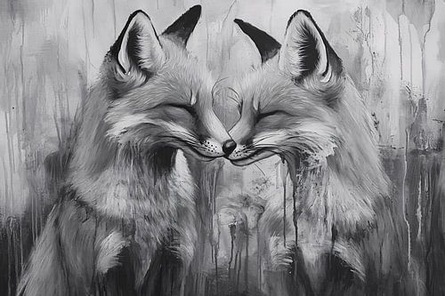 Renards en noir et blanc minimaliste