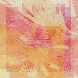 Colorful abstract leaves in pink and yellow by Abstract Minimalist Art