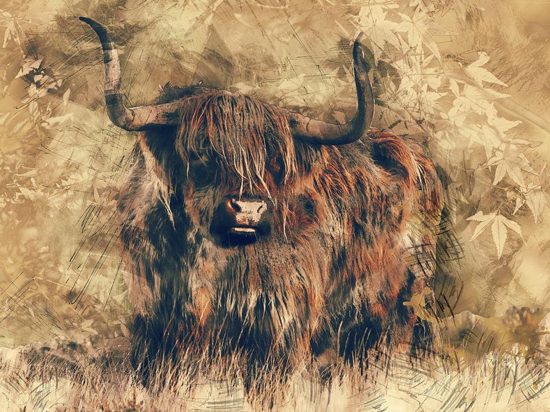 Highlander-Rindfleisch in der modernen Kunst von Atelier Liesjes
