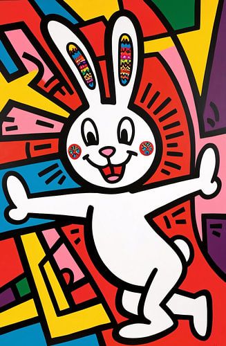 Springend konijn met kleurrijke patronen