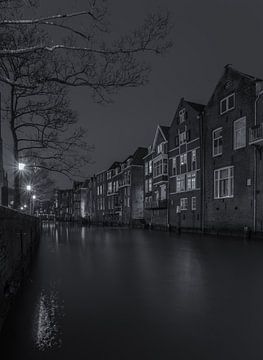 Voorstraathaven à Dordrecht le soir - noir et blanc