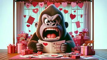 Verraste gorilla met Valentijnskaart en decoratie van artefacti