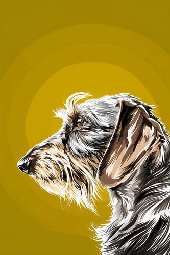 Ruwharige Teckel op Gele Achtergrond