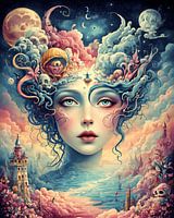 Surreal dream world portrait - Colourful art print full of fantasy
