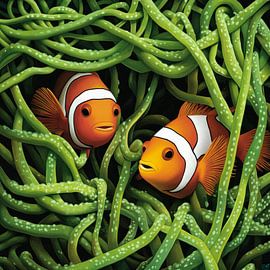 Bunte Fische im grünen Dickicht von Poster Art Shop