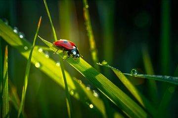 A beautiful morning, ladybird & dewdrops by Vlindertuin Art
