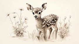 süße junges Rehkitz Bleistift Zeichnung im Vintage-Stil.