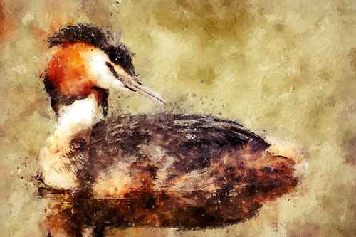 Grebe looking to the right (art, painting) by Art by Jeronimo