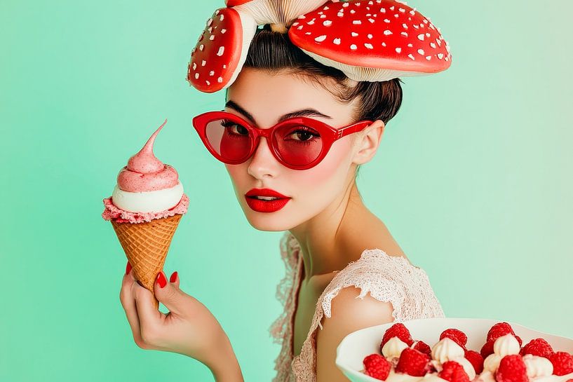Fashionable ice cream cone with berries by Poster Art Shop