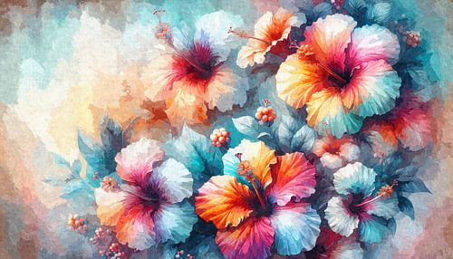 Hibiscus colours in a watercolour flow