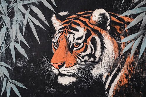 Schilderij tijger in bamboe