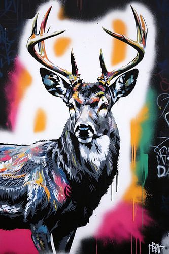 Graffiti hert met kleurrijk gewei
