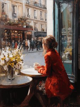Café Szene in Paris Frau am Fenster