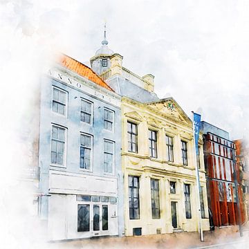 Watercolour painting of the Lampsin house in Vlissingen, Zeeland by Danny de Klerk