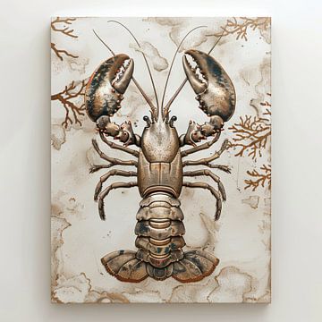 Gold lobster in a tile in a square box by Digitale Schilderijen