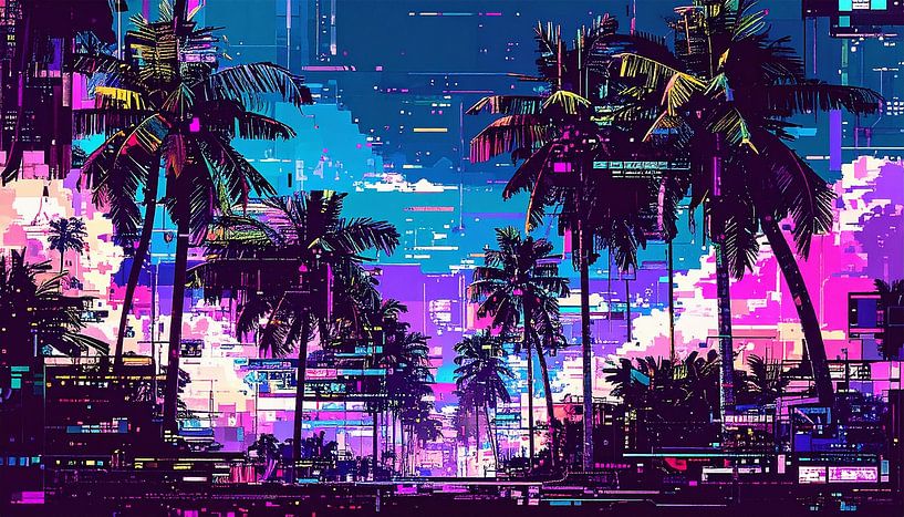 Retro Vintage Palmen mit Wolken von Mustafa Kurnaz