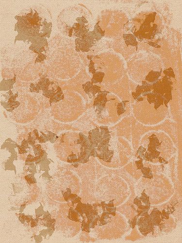 Abstracte kunst in warm okergeel en wit