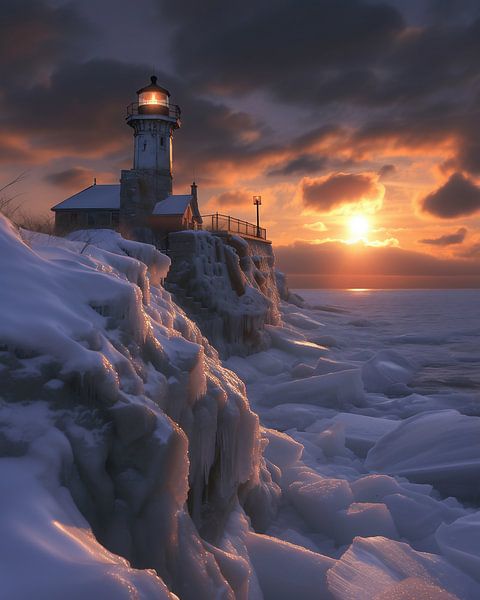 Leuchtturm in Winterdämmerung von fernlichtsicht