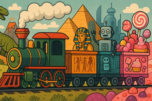 Cartoon trein met snoepwagen