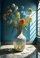 Glasvase mit langen Blumen