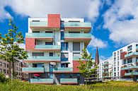 Moderne gebouwen en Petrikirche in de Hanzestad Rostock van Rico Ködder thumbnail