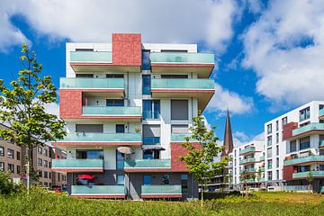 Modern buildings and Petrikirche in the Hanseatic City of Rostock by Rico Ködder