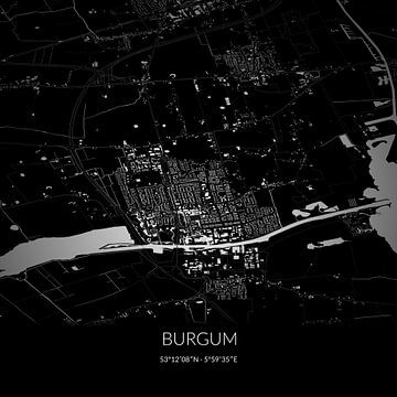 Zwart-witte landkaart van Burgum, Fryslan. van Rezona