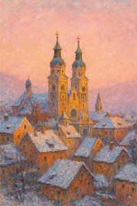Bressanone’s Warm Evening Glow – Monet-Inspired Winter Town
