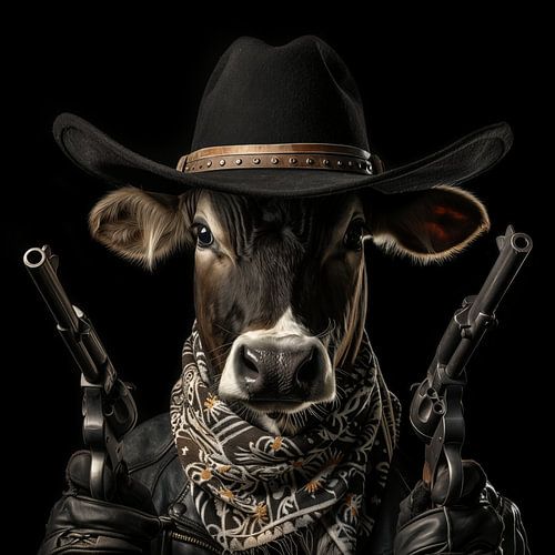 Cowboykuh mit Revolvern